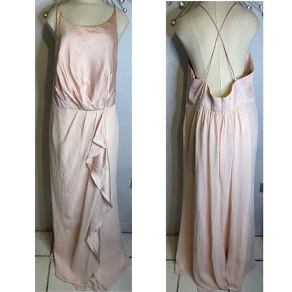Vera Wang White Blush Pink Chiffon Charmeuse Maxi Dress Size 18